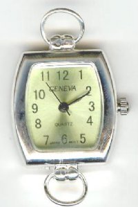 1 29x22mm Watch Face Two Loop Rectangle Silver Tone with Light Green Face